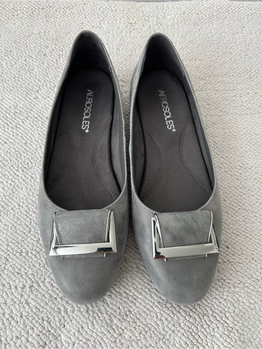 AEROSOLES Good Times Flat Shoes Gray Suede Leather | Size: 7W
